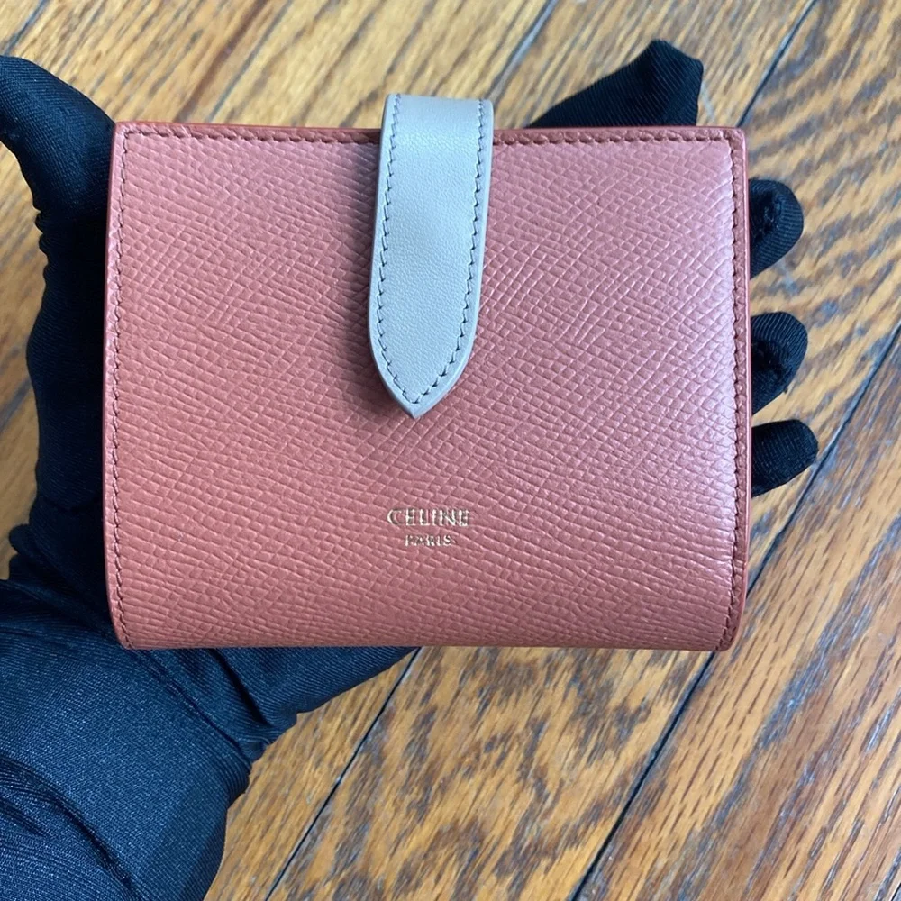 Celine Small Bicolor Strap Grained Leather Wallet
